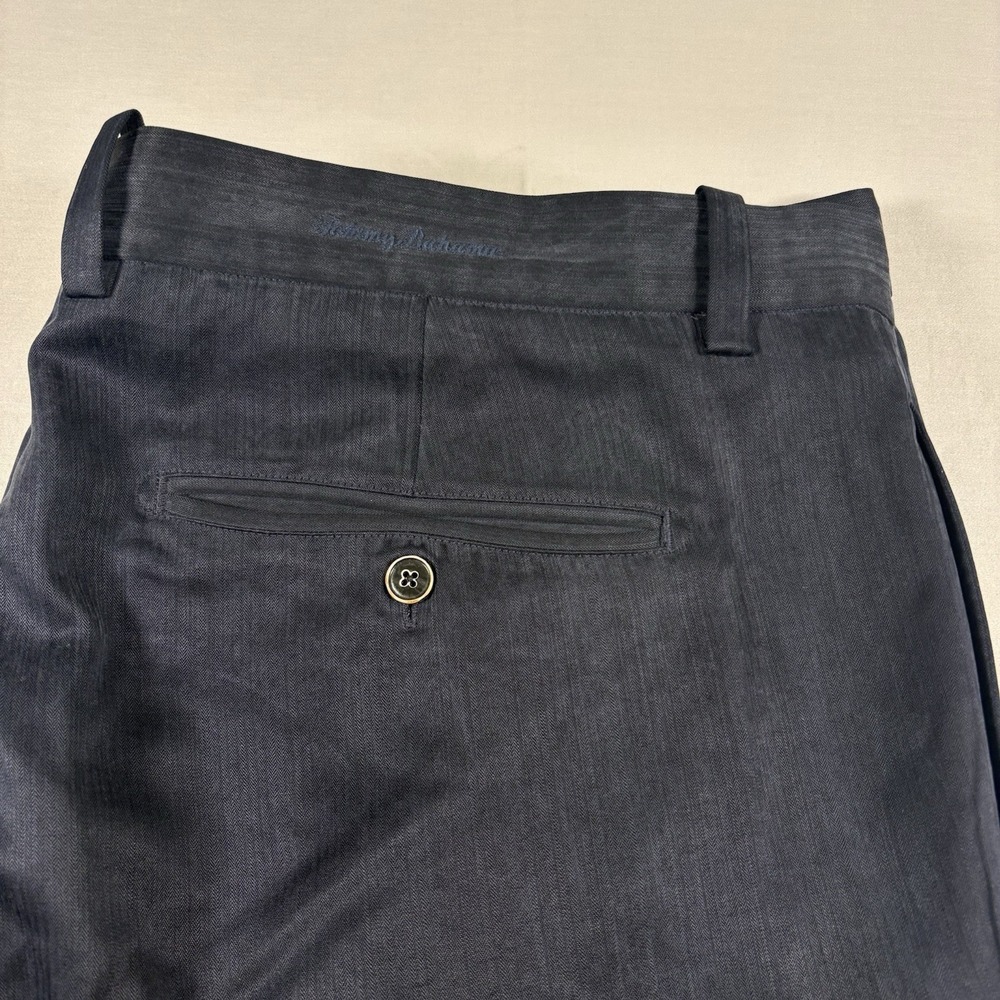Tommy Bahama Dress Pants Mens 42x34 Navy Silk Rayon Herringbone Flat Front - Picture 3 of 12